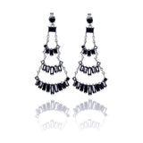 Sterling Silver Elegant Multi Straight Baguette Black Czs Chandelier Dangle Stud Earring