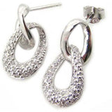 Sterling Silver Open Teardrop Design Dangling Earring Inlaid with clear Cz Stones. Earring Dimensions of 21.5MM x 10.4MM