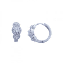 Load image into Gallery viewer, Sterling Silver Nickel Free Rhodium Plated Three Round CZ Hoop Earrings