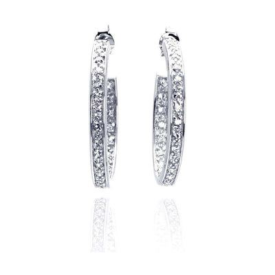Sterling Silver Rhodium Plated Round CZ Hoop Earrings