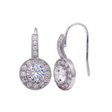 Sterling Silver Elegant Round Shaped Design Embedded with Micro Paved Clear Czs Dangle Hook Earring