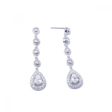 Load image into Gallery viewer, Sterling Silver Classy Multi Round Cut Clear Cz Link and Pear Shaped Clear Cz with Paved Halo Setting Dangle Stud Earring