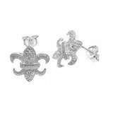 Sterling Silver Nickel Free Rhodium Plated Fleur De Lis Shaped Post Earring With CZ Stones