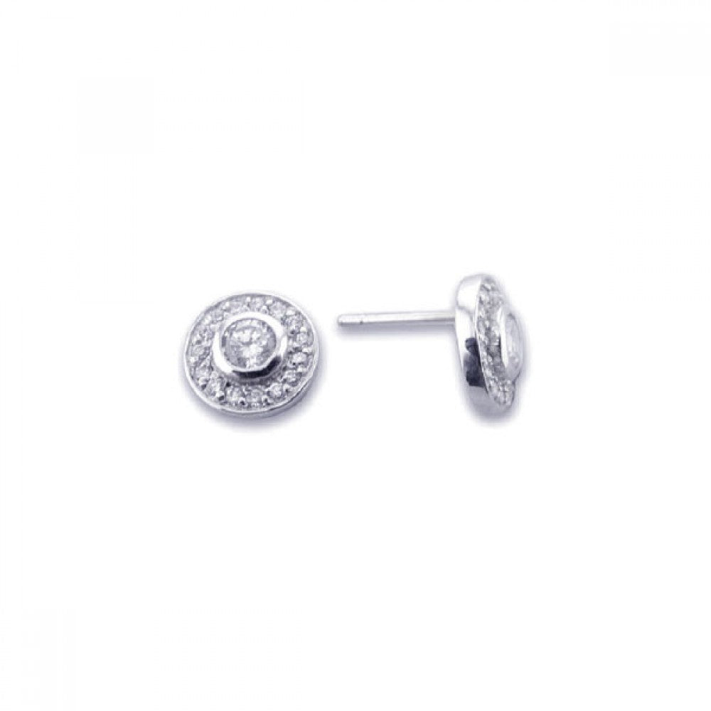 Sterling Silver Nickel Free Rhodium Plated Round Shaped Stud Earrings With CZ Stones