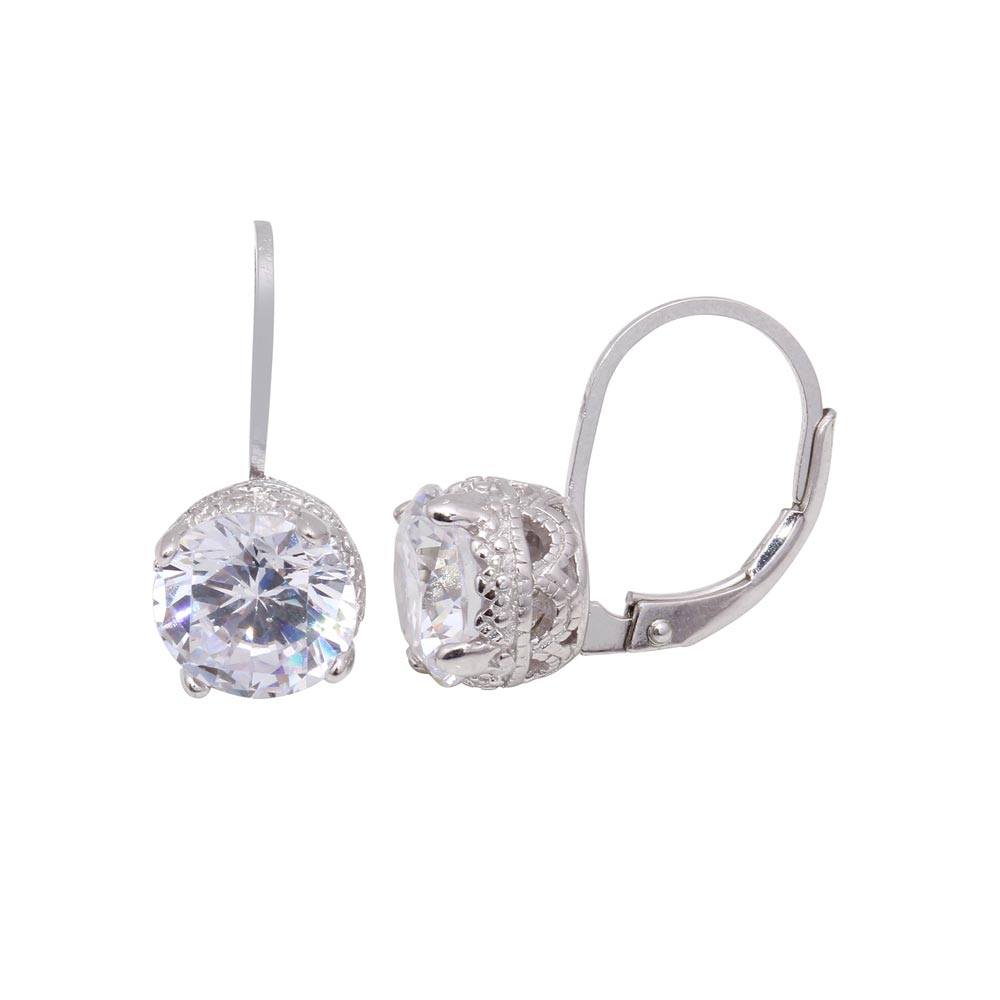 Sterling Silver Round Cut Clear Cz on Filigree Setting Leverback Earring