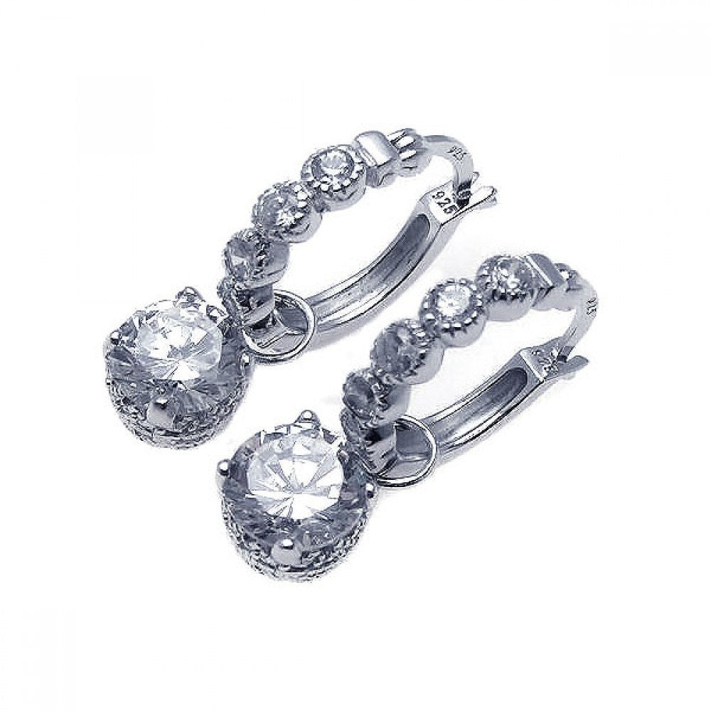 Sterling Silver Nickel Free Rhodium Plated Round CZ Dangling  Hoop Earring