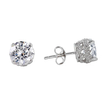 Load image into Gallery viewer, Sterling Silver Rhodium Plated Round Shaped  Stud Earrings With CZ Stones