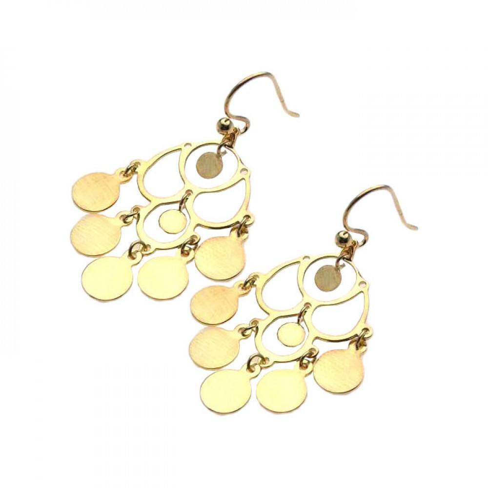 Sterling Silver Gold Plated Fancy Multi Disc Chandelier Dangle Hook Earring