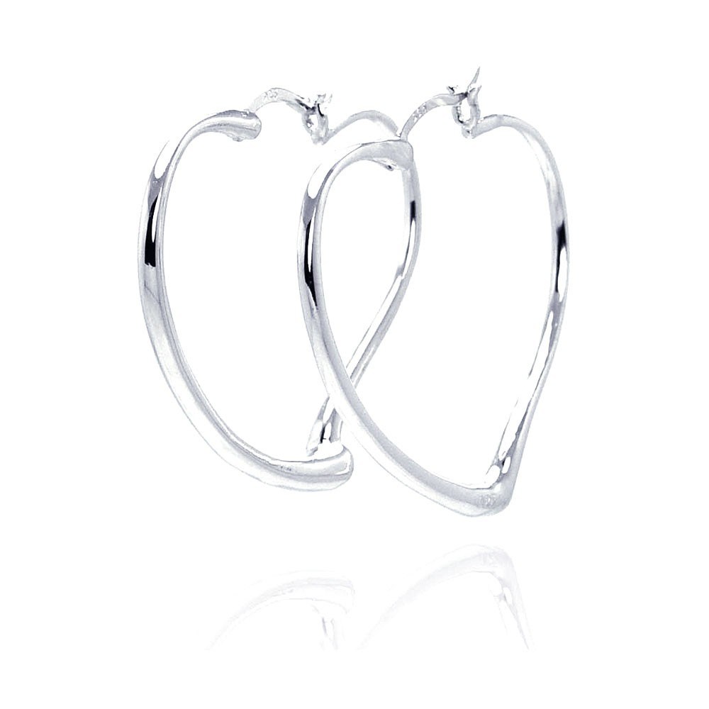 Sterling Silver Nickel Free Rhodium Plated Heart Shape Plain Hoop Earrings