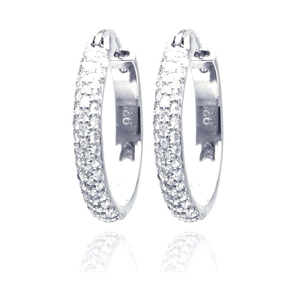 Sterling Silver Nickel Free Rhodium Plated Round CZ Hoop Earrings