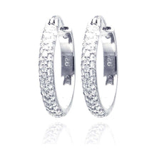 Load image into Gallery viewer, Sterling Silver Nickel Free Rhodium Plated Round CZ Hoop Earrings