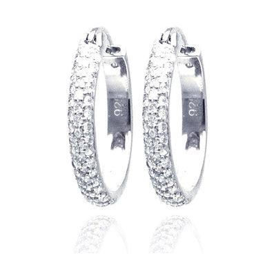 Sterling Silver Nickel Free Rhodium Plated Round CZ Hoop Earrings