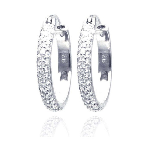 Sterling Silver Nickel Free Rhodium Plated Round CZ Hoop Earrings