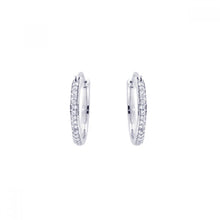 Load image into Gallery viewer, Sterling Silver Nickel Free Rhodium Plated Round Shape Hoop Earrings With CZ Stones