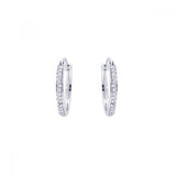 Sterling Silver Nickel Free Rhodium Plated Round Shape Hoop Earrings With CZ Stones