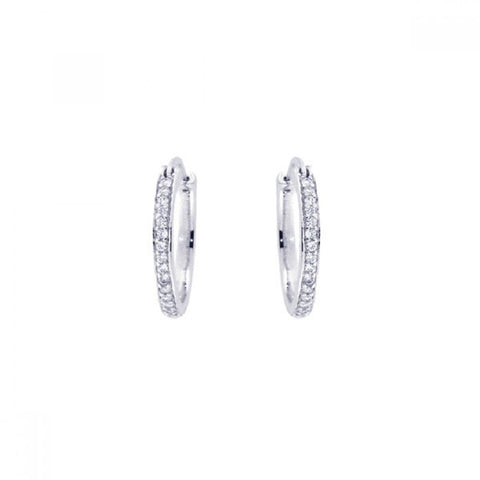 Sterling Silver Nickel Free Rhodium Plated Round Shape Hoop Earrings With CZ Stones