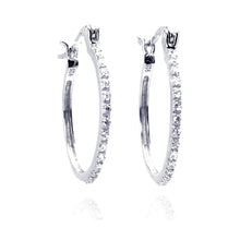Load image into Gallery viewer, Sterling Silver Nickel Free Rhodium Plated Round Shape Hoop Earrings With CZ Stones