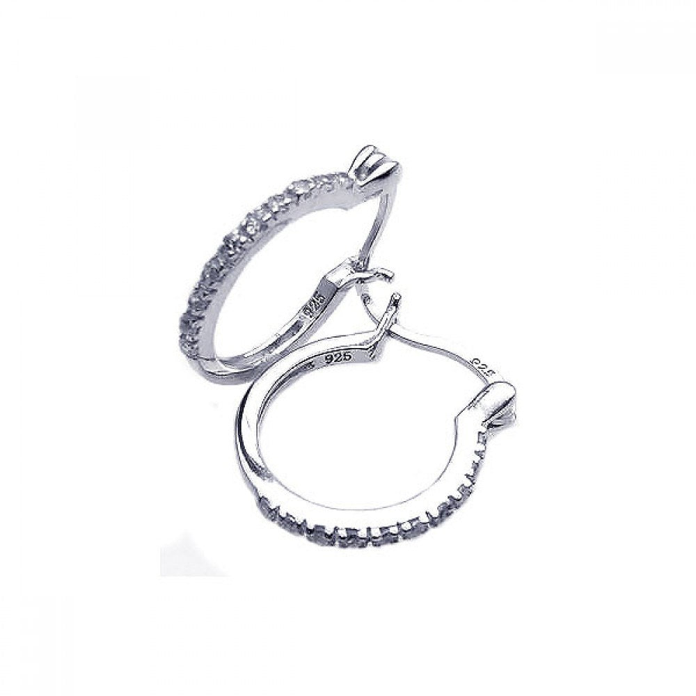 Sterling Silver Nickel Free Rhodium Plated Round Shape Huggie Earrings With CZ Stones