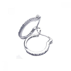 Sterling Silver Nickel Free Rhodium Plated Round Shape Huggie Earrings With CZ Stones