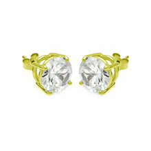 Load image into Gallery viewer, Sterling Silver Gold Plated Round Clear CZ Stud Earrings