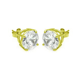 Sterling Silver Gold Plated Round Clear CZ Stud Earrings