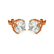 Load image into Gallery viewer, Sterling Silver Rose Gold Plated Round Clear CZ Stud Earrings