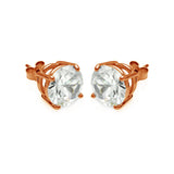 Sterling Silver Rose Gold Plated Round Clear CZ Stud Earrings