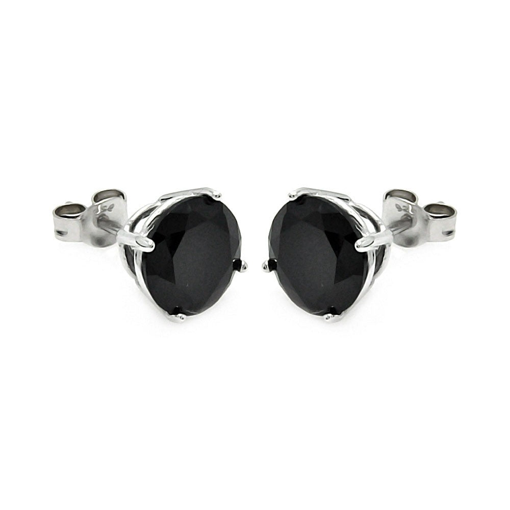 Sterling Silver Rhodium Plated Round Black CZ Stud Earrings