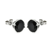 Load image into Gallery viewer, Sterling Silver Rhodium Plated Round Black CZ Stud Earrings
