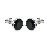 Sterling Silver Rhodium Plated Round Black CZ Stud Earrings