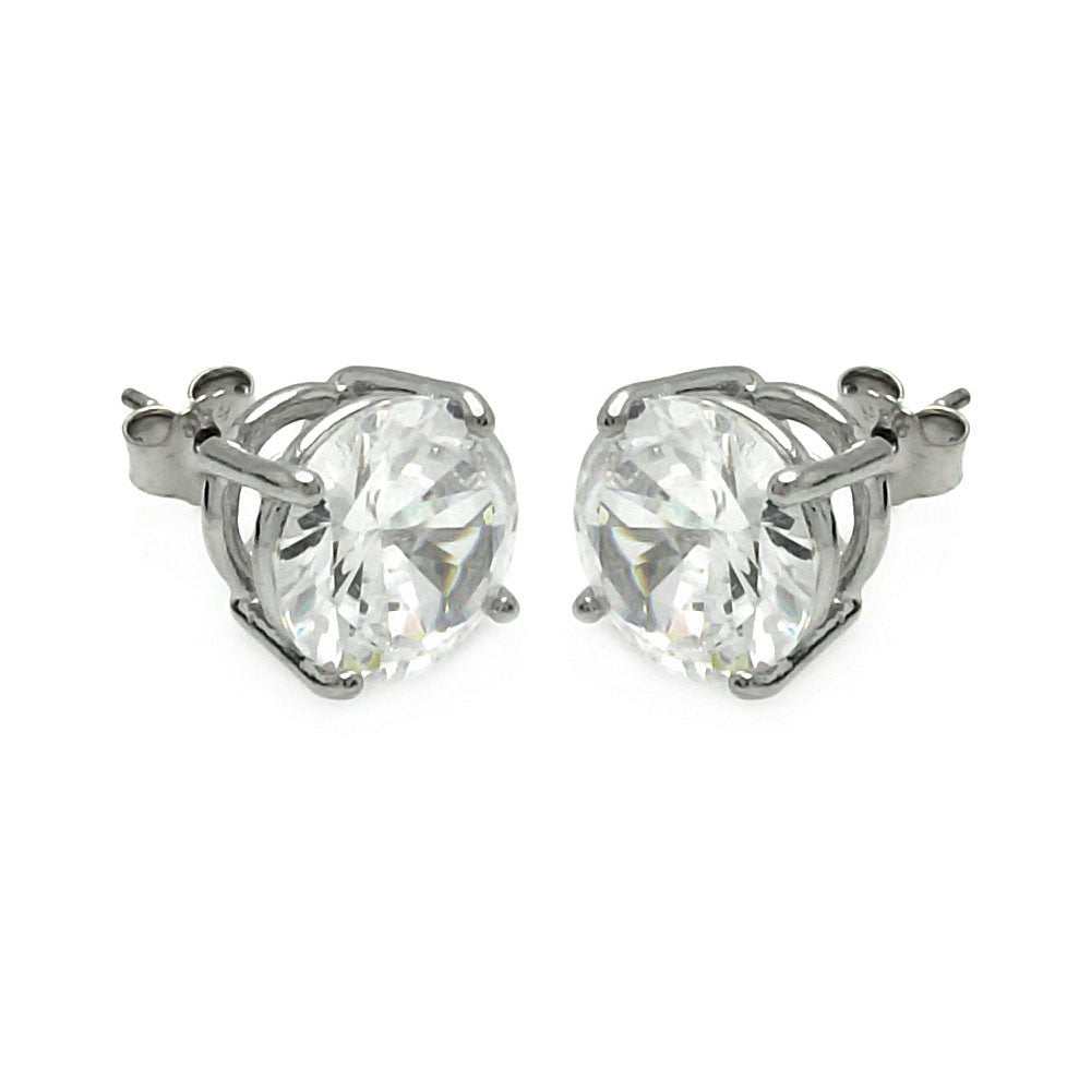 Sterling Silver Rhodium Plated Round Clear CZ Stud Earrings