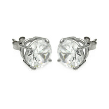 Load image into Gallery viewer, Sterling Silver Rhodium Plated Round Clear CZ Stud Earrings