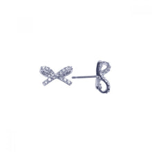 Load image into Gallery viewer, Sterling Silver Small Bow Tie Ribbon Design Inlaid with Micro Paved Clear Czs Stud Earring