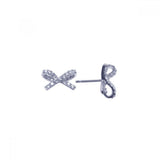 Sterling Silver Small Bow Tie Ribbon Design Inlaid with Micro Paved Clear Czs Stud Earring