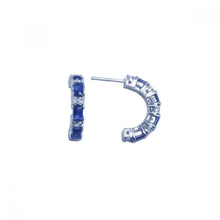 Load image into Gallery viewer, Sterling Silver Classic Half Hoop Stud Earring Set with Clear and Baguette Blue Czs