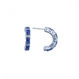 Sterling Silver Classic Half Hoop Stud Earring Set with Clear and Baguette Blue Czs