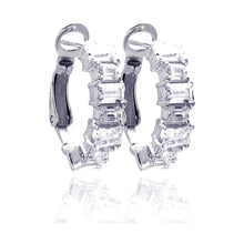 Load image into Gallery viewer, Sterling Silver Classy Huggie Hoop Earring Set with Baguette Clear Czs