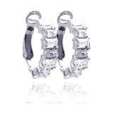 Sterling Silver Classy Huggie Hoop Earring Set with Baguette Clear Czs