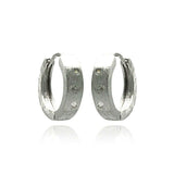 Sterling Silver Matte Finish Huggie Hoop Earring Inlaid with Clear CzsAnd Earring Dimensions of 15MMx3MM