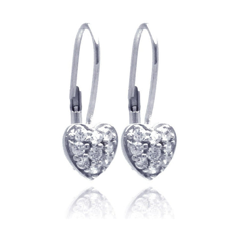 Sterling Slver Trendy Heart Cluster Clear Czs Leverback Earring