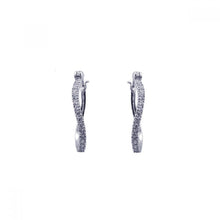 Load image into Gallery viewer, Sterling Silver Nickel Free Rhodium Plated Twisted Round Hoop Earrings With CZ Stones