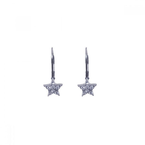 Sterling Slver Fancy Star Cluster Clear Czs Leverback Earring