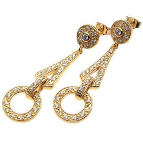 Sterling Silver Gold Plated Elegant Design with Hanging Open Loop Inlaid with Clear Czs Dangle Stud Earring