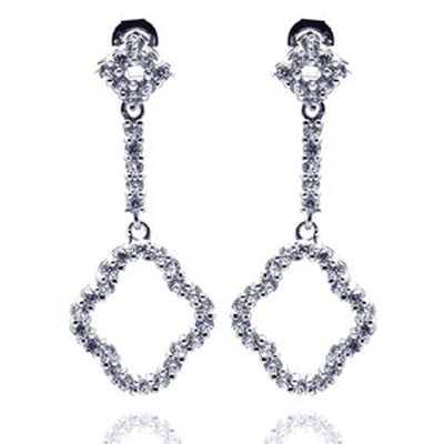 Sterling Silver Classy Micro Paved Clover Flower Design Dangle Stud Earring