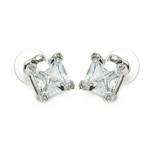 Load image into Gallery viewer, Sterling Silver Nickel Free Rhodium Plated Square Shaped Stud Earring With CZ Stone