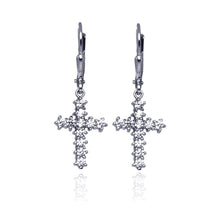 Load image into Gallery viewer, Sterling Silver Stylish Cross Design Set with Clear Czs Dangle Leverback Earring