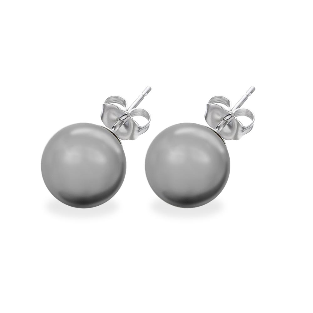 Sterling Silver Rhodium Plated Round Gray Pearl Stud Earrings