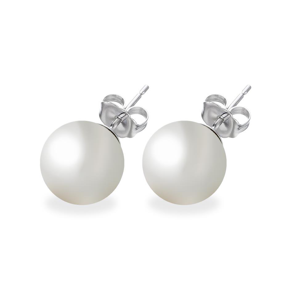 Sterling Silver Nickel Free Rhodium Plated White Pearl Stud Earring