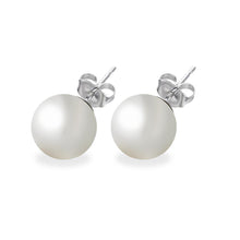 Load image into Gallery viewer, Sterling Silver Nickel Free Rhodium Plated White Pearl Stud Earring