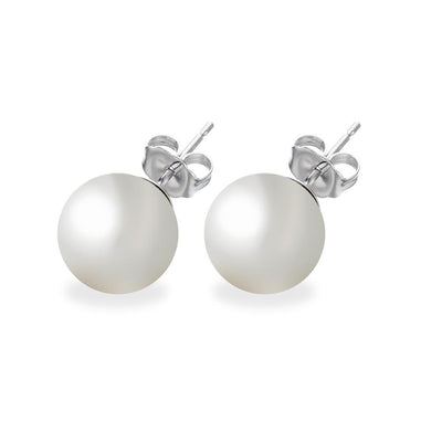 Sterling Silver Nickel Free Rhodium Plated White Pearl Stud Earring